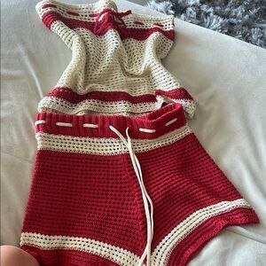 Red and Cream Crochet Set